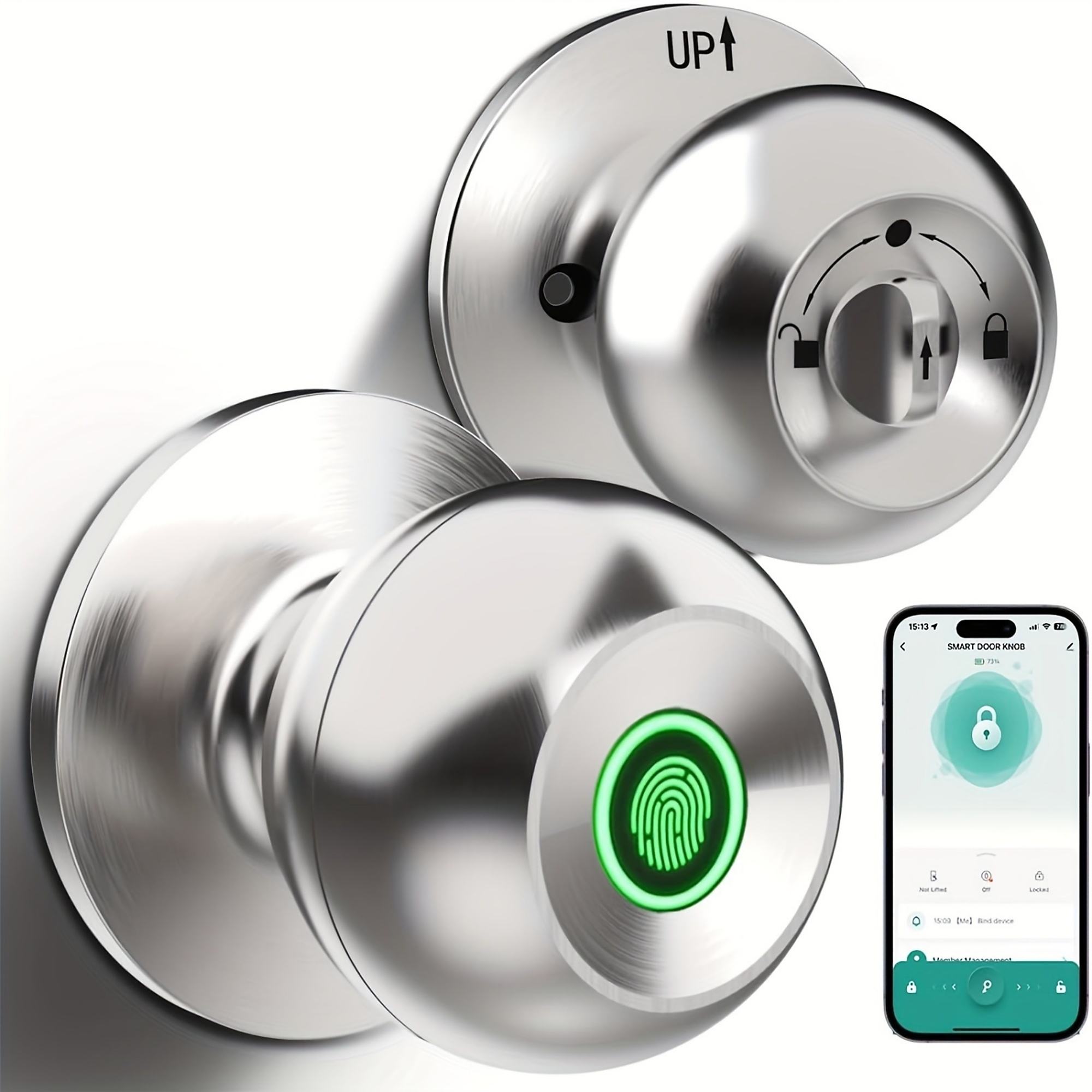 3 in 1 Corded Stainless Steel Smart Lock Deadbolt, Keyless Entry Door Lock with Fingerprint, APP in Silver
